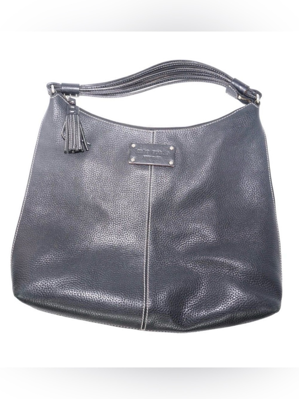 Kate Spade Black Pebbled Leather Bag with Tassel Keychain Accent